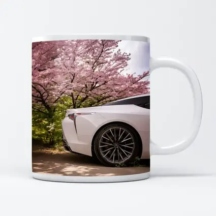 Lexus LC White Car Cherry Blossom Trees