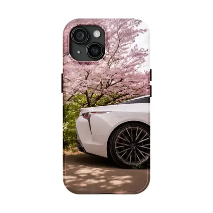 Lexus LC White Car Cherry Blossom Trees