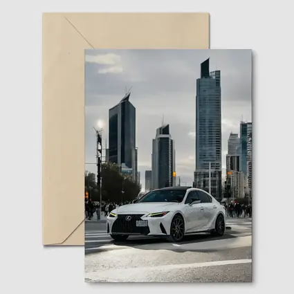 Lexus IS White Sedan City Skyline