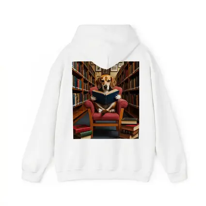 Beagle Reading Book in Library Chair