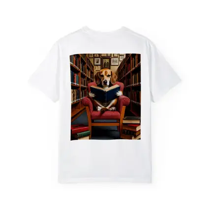 Beagle Reading Book in Library Chair