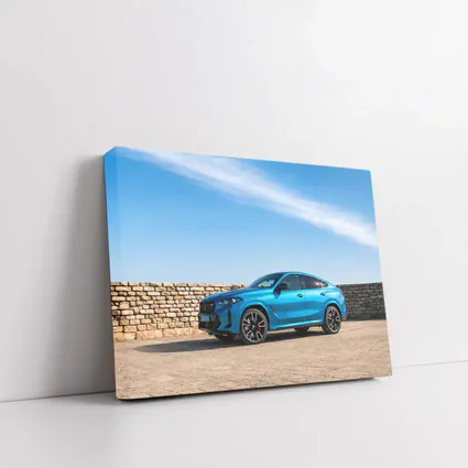 BMW X6 M Blue Parked Stone Wall