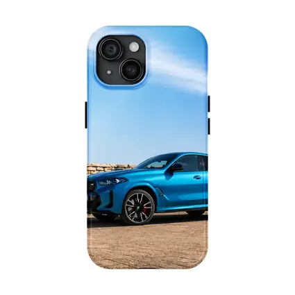 BMW X6 M Blue Parked Stone Wall