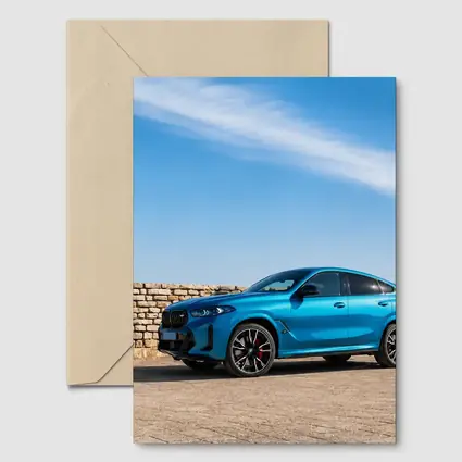 BMW X6 M Blue Parked Stone Wall