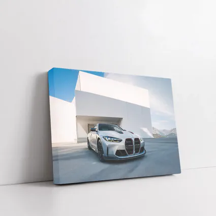 BMW M4 CSL Silver Against White Architecture