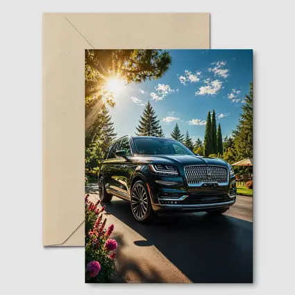 Lincoln Navigator Black SUV Sunny Garden Setting