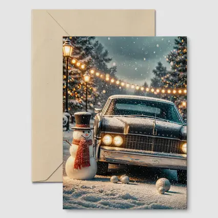 Lincoln Continental Snowman Christmas Winter Scene