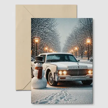 Lincoln Continental Classic Car Snowy Winter Scene