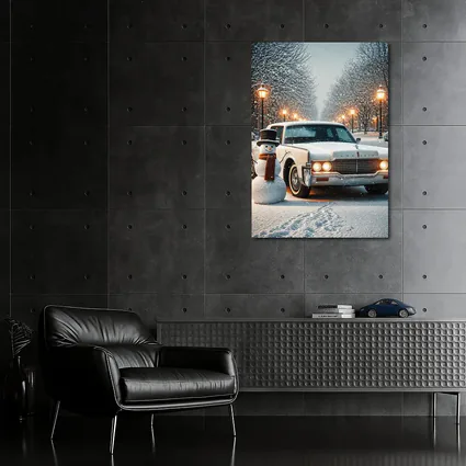 Lincoln Continental Classic Car Snowy Winter Scene