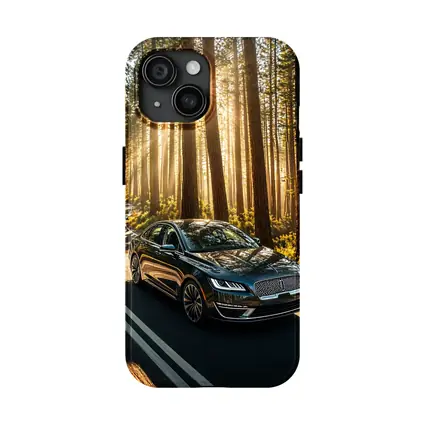 Lincoln MKZ Driving Through Sunlit Forest Road