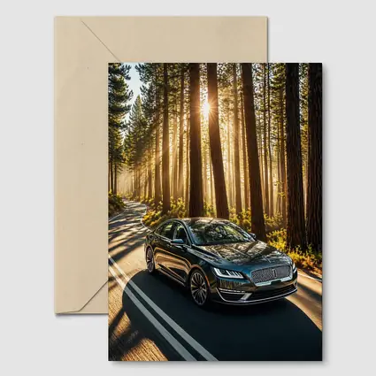 Lincoln MKZ Driving Through Sunlit Forest Road