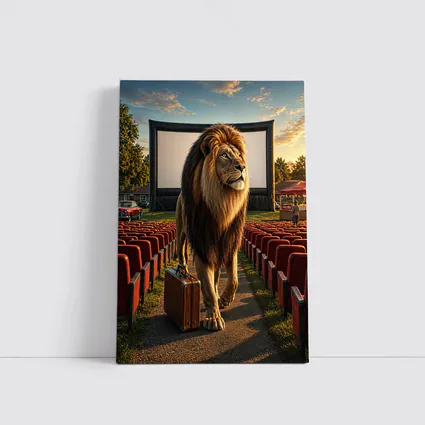 Lion With Suitcase At Outdoor Cinema