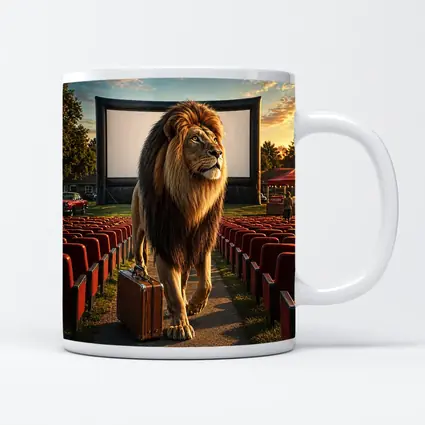 Lion With Suitcase At Outdoor Cinema