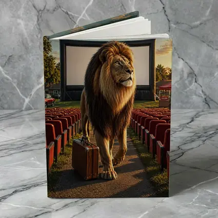 Lion With Suitcase At Outdoor Cinema
