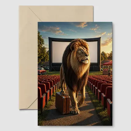 Lion With Suitcase At Outdoor Cinema