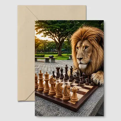 Lion Playing Chess In Park