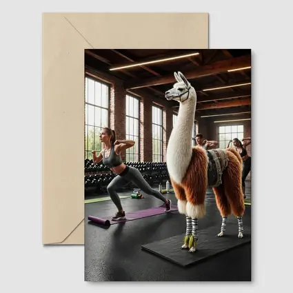 Llama Wearing Gear Inside Fitness Gym