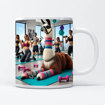 Funny Llama Resting at Colorful Gym Workout