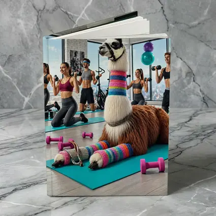 Funny Llama Resting at Colorful Gym Workout
