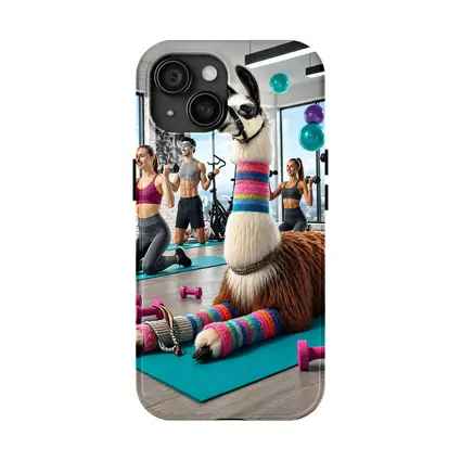 Funny Llama Resting at Colorful Gym Workout
