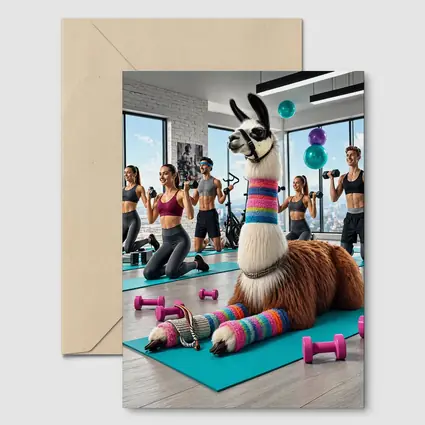 Funny Llama Resting at Colorful Gym Workout