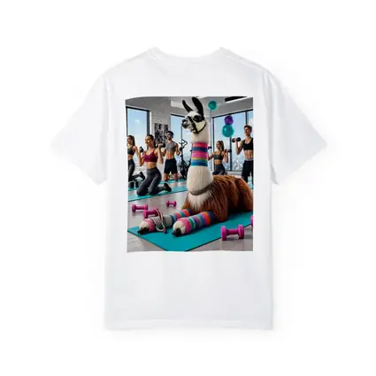 Funny Llama Resting at Colorful Gym Workout