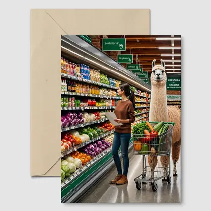 Llama Shopping Cart Grocery Store Aisle