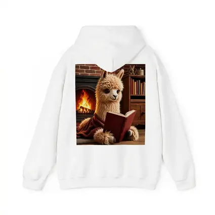 Alpaca Reading Book By Cozy Fireplace