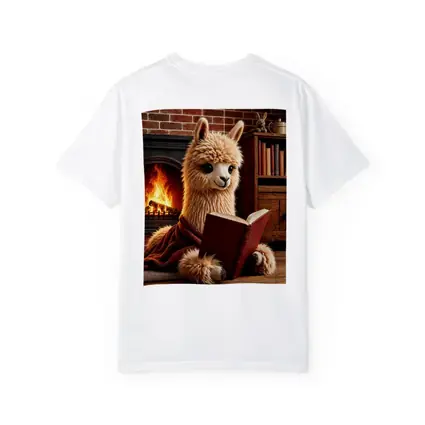 Alpaca Reading Book By Cozy Fireplace