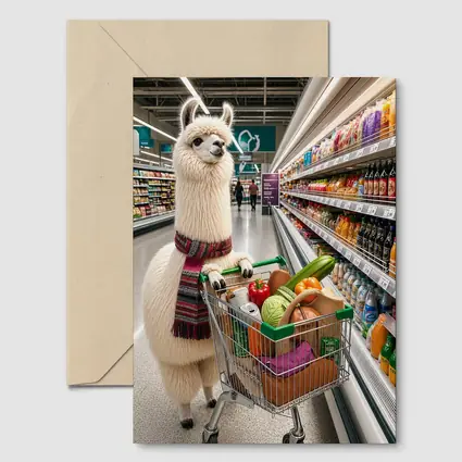 Llama With Scarf Grocery Shopping Supermarket