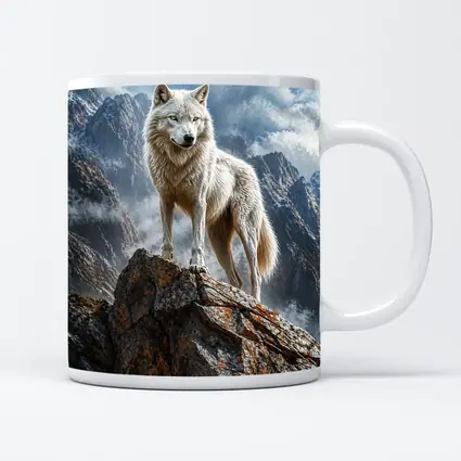 White Wolf Standing On Rocky Mountain Peak