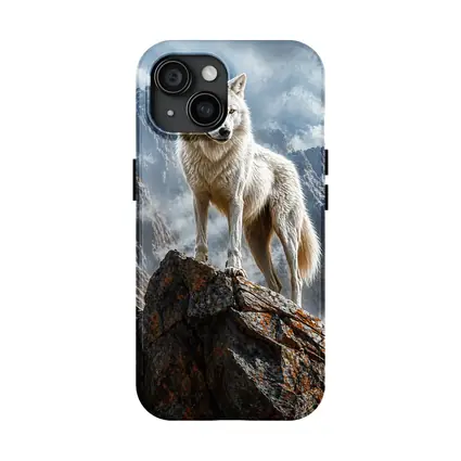 White Wolf Standing On Rocky Mountain Peak