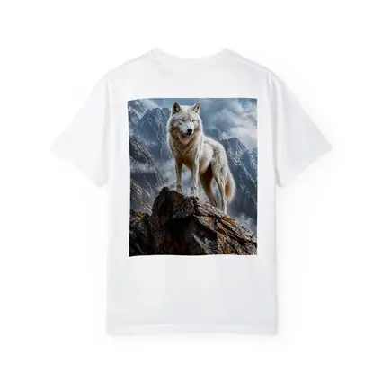 White Wolf Standing On Rocky Mountain Peak