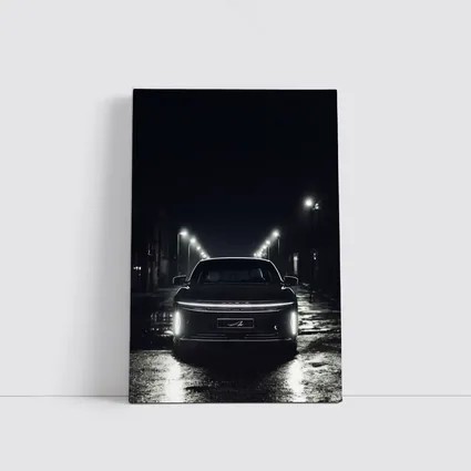 Lucid Air Rear View Dark Rainy Street