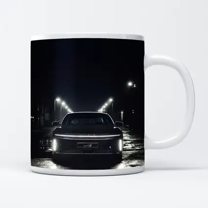 Lucid Air Rear View Dark Rainy Street