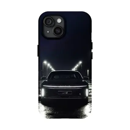 Lucid Air Rear View Dark Rainy Street