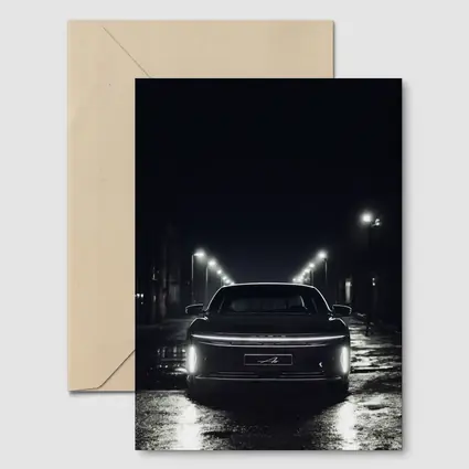 Lucid Air Rear View Dark Rainy Street