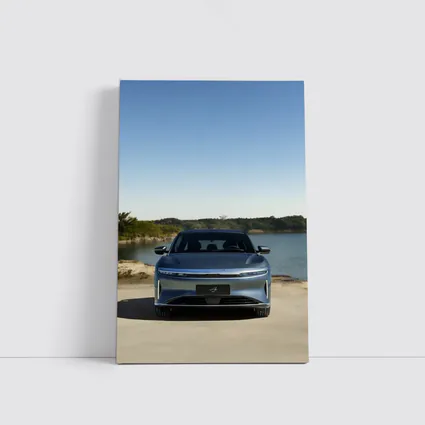 Lucid Air Pure Parked Near Calm Lake
