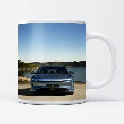 Lucid Air Pure Parked Near Calm Lake