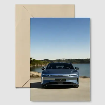 Lucid Air Pure Parked Near Calm Lake