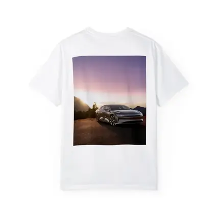 Lucid Air Parked Before Mountain Sunset