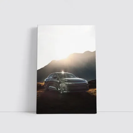 Lucid Air Sedan Sun Flare Mountain Backdrop