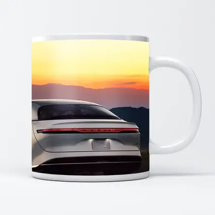 Lucid Air Rear View Sunset Mountains