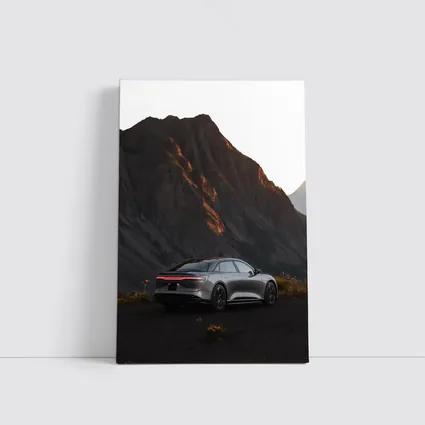 Lucid Air Silver Sedan Mountain Dusk