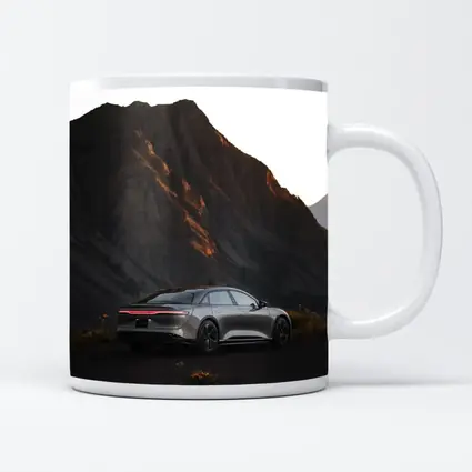 Lucid Air Silver Sedan Mountain Dusk