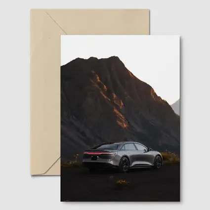 Lucid Air Silver Sedan Mountain Dusk