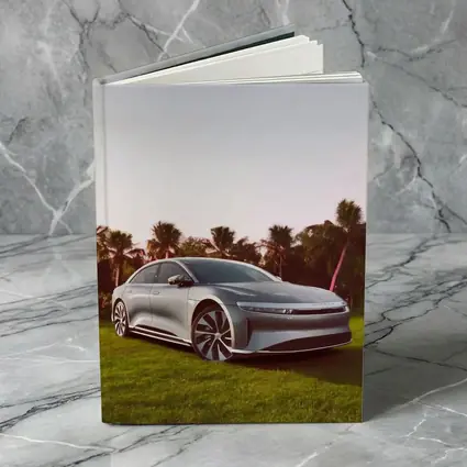 Lucid Air Silver Sedan Palm Trees Background