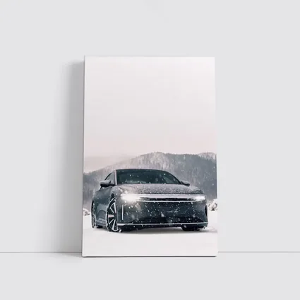 Lucid Air Electric Sedan In Snowy Landscape
