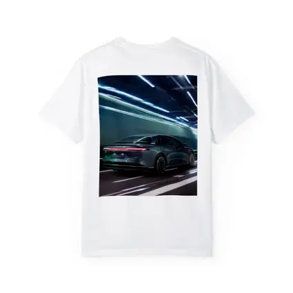 Lucid Air Speeding Through Neon Tunnel Night