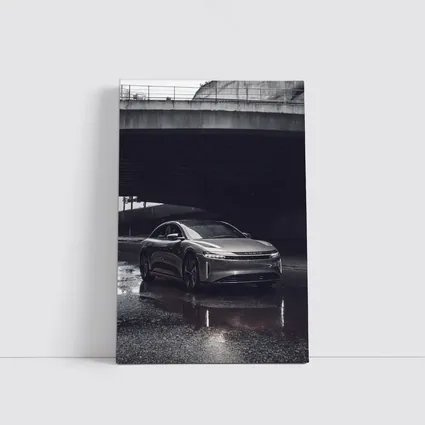 Lucid Air Sedan Wet Urban Street Night